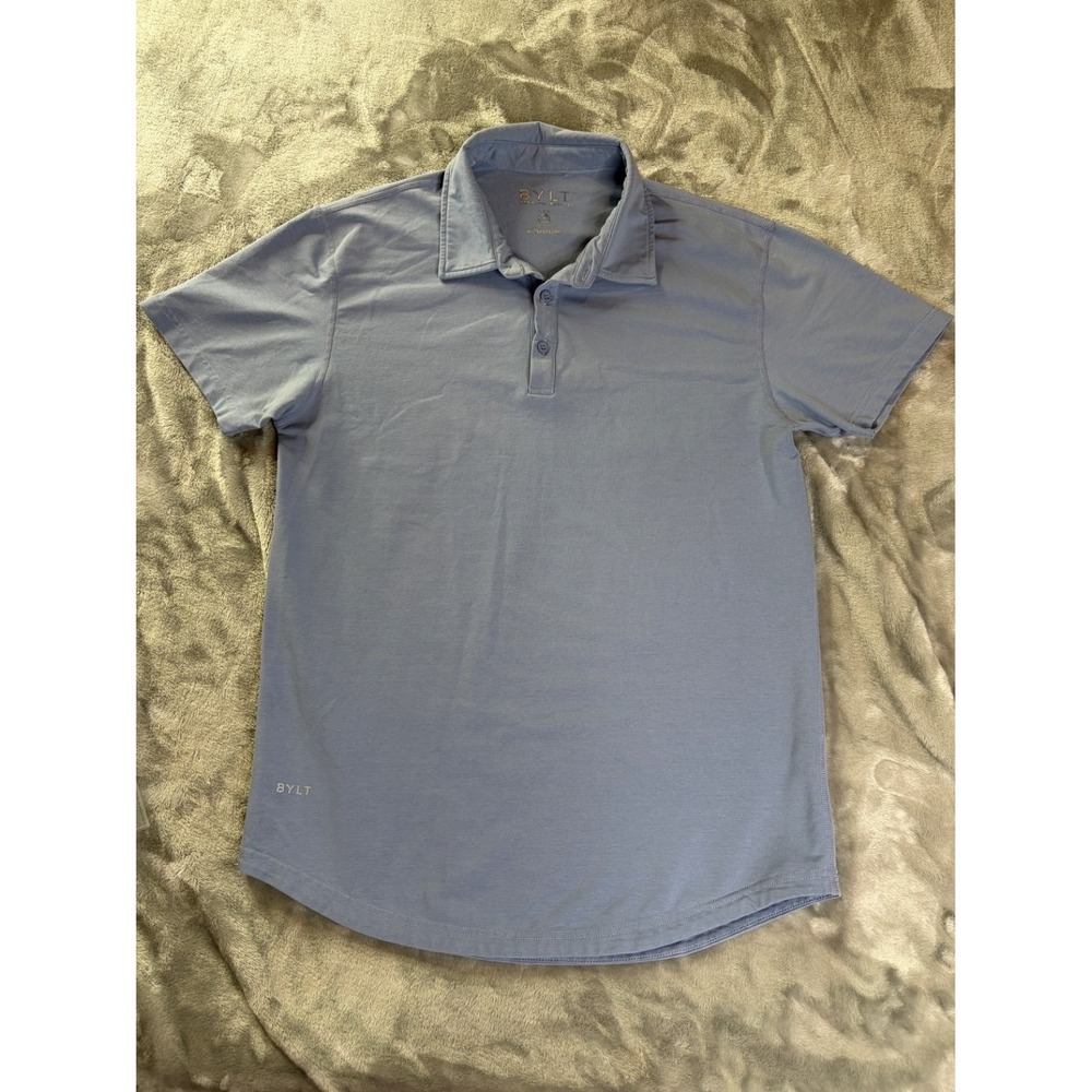 Bylt Premium Basics Lux Polo Shirt Mens M Light Blue Short Sleeve Performance